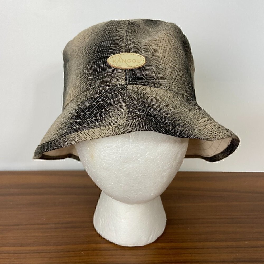 Kangol Men's NWT Check Spey Reversible Tan Bucket Hat Sz Small